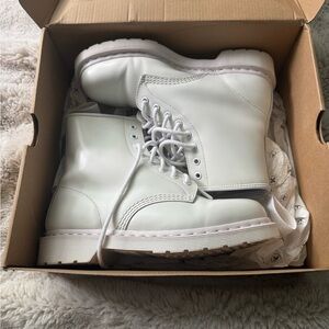 Dr. Martens White Combat Moto Boots High-Top Design